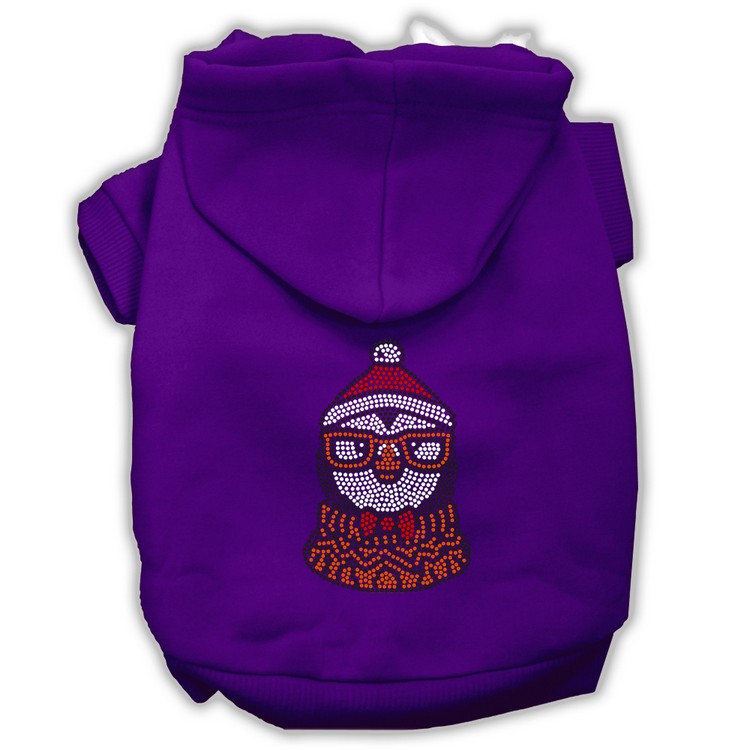 Hipster Penguin Rhinestone Dog Hoodie Purple XS